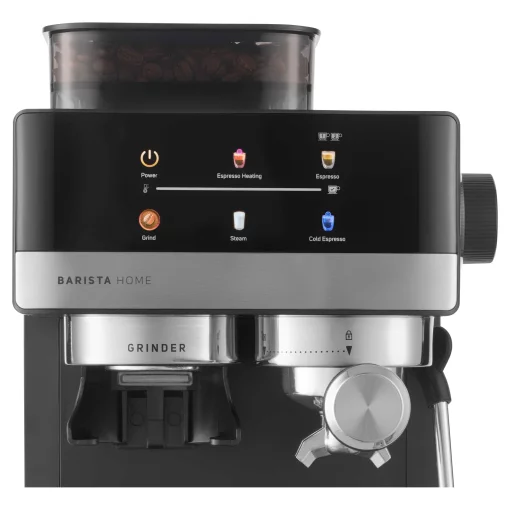 Кавоварка Sencor ріжкова 1.8л, зерно+мелена, вдубована кавомолка, дисплей, нерж. сталь-чорний