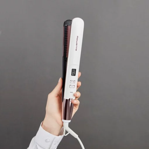 Випрямляч Rowenta Volumizer, >240Вт, темп.режимів-8, 140-210С, дисплей, іонізація, кераміка, біло-рожевий