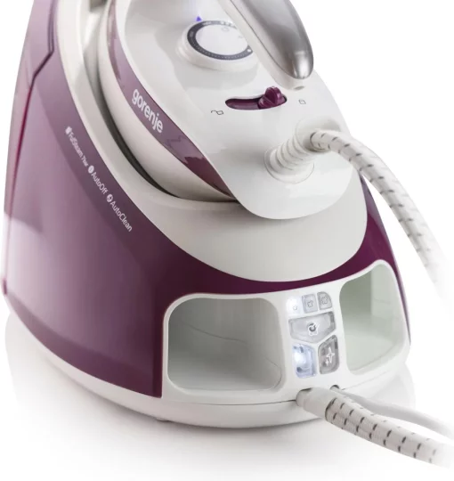 Праска-парогенератор Gorenje, 2800Вт, 1700мл, паровий удар -140гр, мех.упр., керам. підошва, бордовий