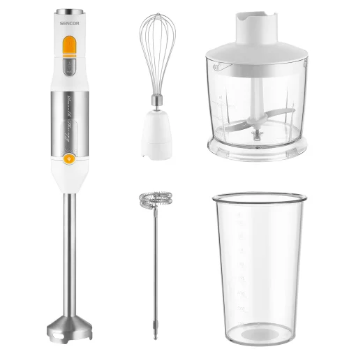 Блендер Sencor заглибний 1200Вт, 5в1, чаша-800мл, спінювач молока, білий