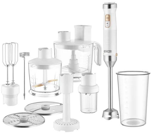 Блендер Sencor заглибний 1500Вт, 10в1, чаша-800мл, млин для спецій, спінювач молока, білий