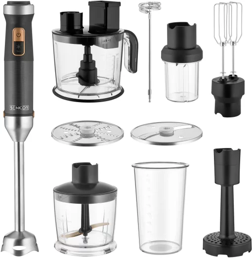 Блендер Sencor заглибний 1500Вт, 10в1, чаша-800мл, млин для спецій, спінювач молока, чорний