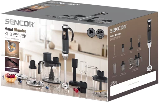 Блендер Sencor заглибний 1500Вт, 10в1, чаша-800мл, млин для спецій, спінювач молока, чорний