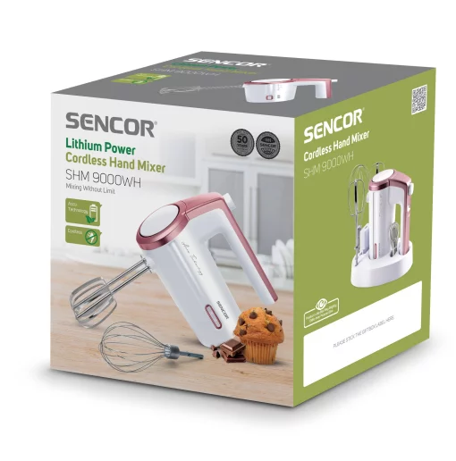 Міксер Sencor ручний Accu technology, 50Вт, насадки-2, безпровідний, USB-C, білий
