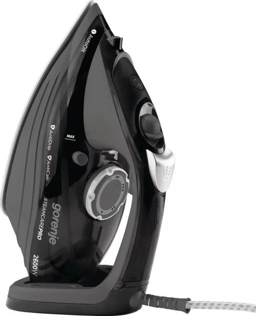 Праска Gorenje, 2600Вт, 350мл, паровий удар 95гр, верт. відпарювання, антинакип, автовідключення, керам. підошва, сіро-чорний