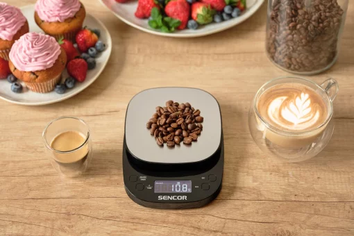 Ваги Sencor кухонні для кави, 2кг, АААx3, регулювання гравітації, пластик, чорний-нержавіюча сталь