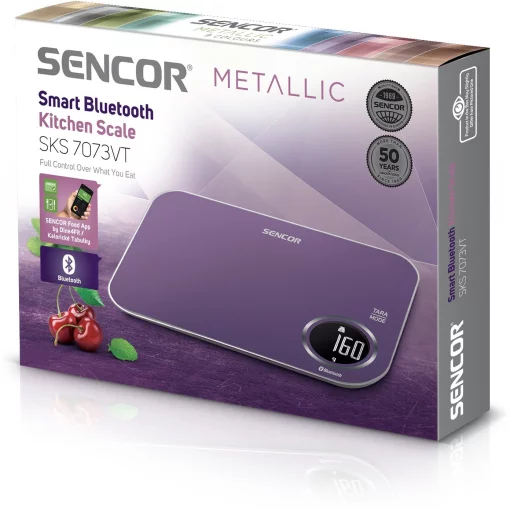 Ваги Sencor кухонні, 5кг, підключення до смартфону, AAAx2, пластик, фіолетовий