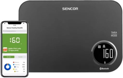 Ваги Sencor кухонні, 5кг, підключення до смартфону, AAAx2 , пластик, чорний