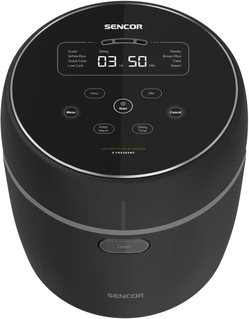 Рисоварка Sencor 350Вт, чаша-0.6л, сенсорне керування, 8 програм, нерж. сталь, пластик, чорний