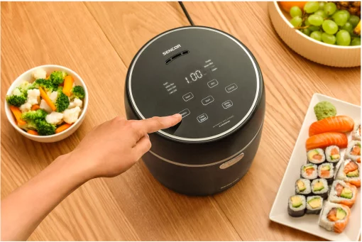 Рисоварка Sencor 350Вт, чаша-0.6л, сенсорне керування, 8 програм, нерж. сталь, пластик, чорний