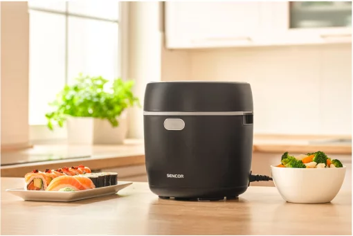 Рисоварка Sencor 350Вт, чаша-0.6л, сенсорне керування, 8 програм, нерж. сталь, пластик, чорний