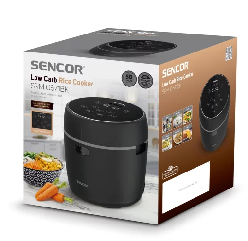 Рисоварка Sencor 350Вт, чаша-0.6л, сенсорне керування, 8 програм, нерж. сталь, пластик, чорний