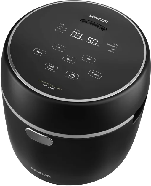 Рисоварка Sencor 350Вт, чаша-0.6л, сенсорне керування, 8 програм, нерж. сталь, пластик, чорний