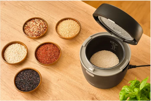 Рисоварка Sencor 350Вт, чаша-0.6л, сенсорне керування, 8 програм, нерж. сталь, пластик, чорний