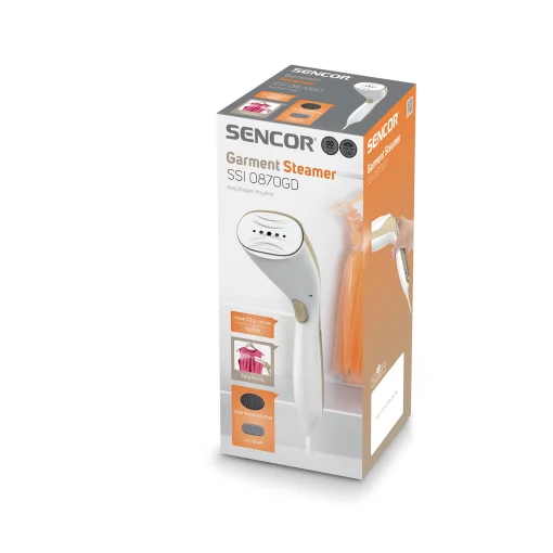 Відпарювач Sencor компактний, 1000Вт, 75мл, постійна пара - 20гр, алюмінієва підошва, білий/бежевий