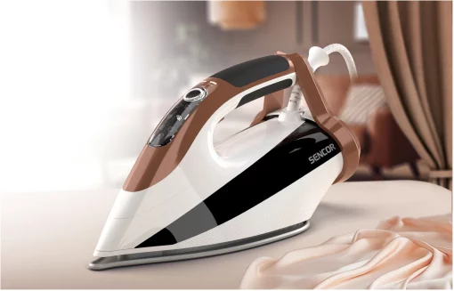 Праска-парогенератор Sencor, 3000Вт, 1500мл, паровий удар -430гр, постійна пара - 160гр, Anti-calc, керам. підошва, біло-коричневий