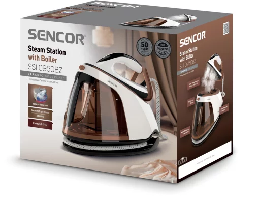 Праска-парогенератор Sencor, 3000Вт, 1500мл, паровий удар -430гр, постійна пара - 160гр, Anti-calc, керам. підошва, біло-коричневий
