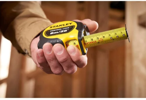 Рулетка вимірювальна CONTROL-LOCK довжиною 8 м/26, шириною 25 мм, в обгумованому корпусі, з подвійною шкалою STANLEY STHT37236-5