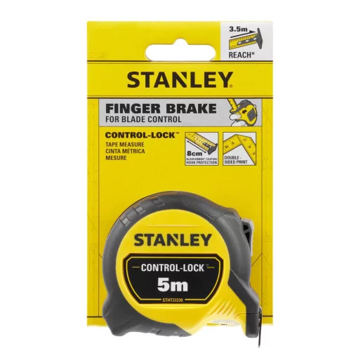 Рулетка вимірювальна CONTROL-LOCK довжиною 5 м, шириною 25 мм, в обгумованому корпусі, з подвійною шкалою STANLEY STHT37239-3