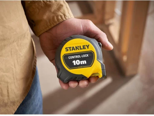 Рулетка вимірювальна CONTROL-LOCK довжиною 10 м, шириною 25 мм, в обгумованому корпусі, з подвійною шкалою STANLEY STHT37241-3