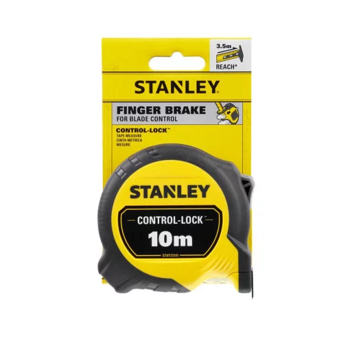 Рулетка вимірювальна CONTROL-LOCK довжиною 10 м, шириною 25 мм, в обгумованому корпусі, з подвійною шкалою STANLEY STHT37241-3