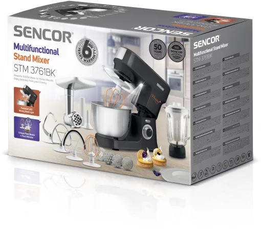 Кухонна машина Sencor 1000Вт, чаша-метал, корпус-пластик, насадок-12, чорний