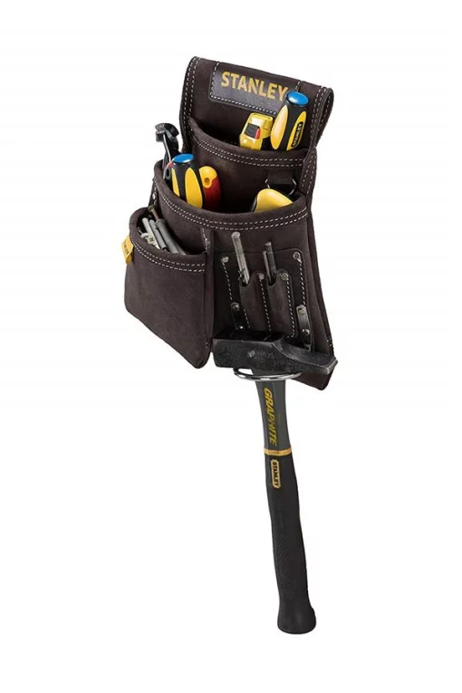 Сумка поясна для інструменту Stanley, Кишеня, 3 відділення, металевий тримач молотка, 25x28х9см