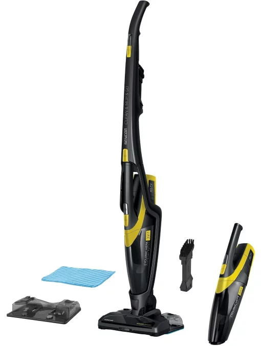 Пилосос Sencor безпровідний, вологе прибирання, конт пил -0.5л, автон. робота до 85хв, НЕРА, чорно-жовтий