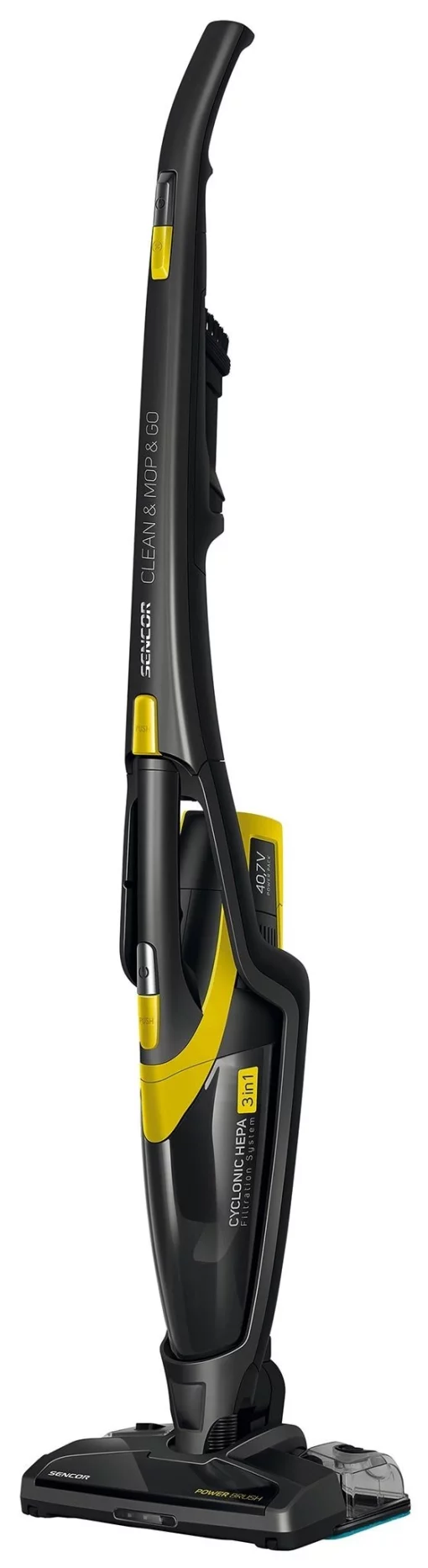 Пилосос Sencor безпровідний, вологе прибирання, конт пил -0.5л, автон. робота до 85хв, НЕРА, чорно-жовтий
