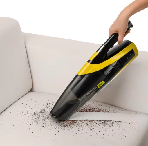 Пилосос Sencor безпровідний, вологе прибирання, конт пил -0.5л, автон. робота до 85хв, НЕРА, чорно-жовтий