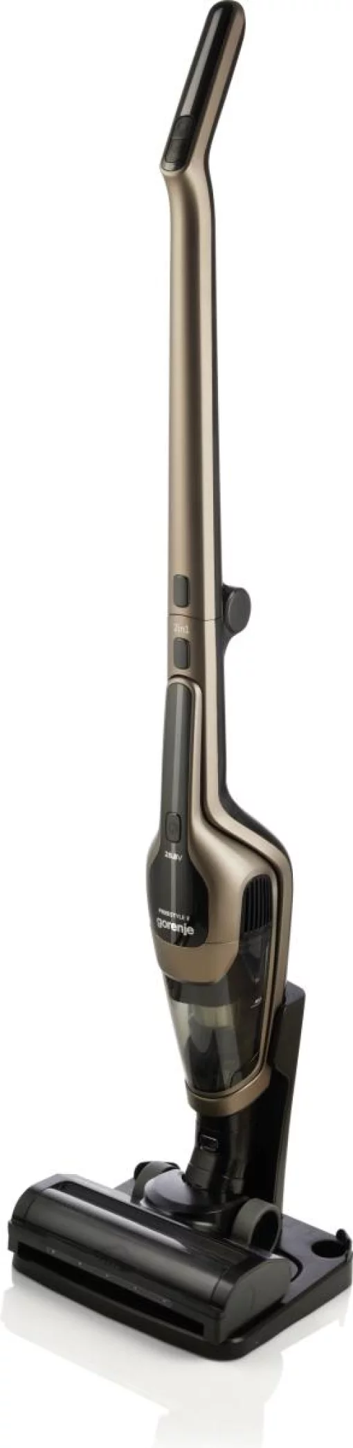 Пилосос Gorenje бездротовий, 176Вт, конт пил -0.6л, автон. робота до 70хв, HEPA, 2 в 1, підсвічування, індикатор, щітка- електротурбо, бронзи