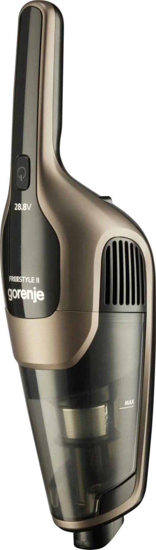 Пилосос Gorenje бездротовий, 176Вт, конт пил -0.6л, автон. робота до 70хв, HEPA, 2 в 1, підсвічування, індикатор, щітка- електротурбо, бронзи