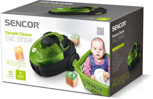 Пилосос Sencor контейнерний Allegro, 890Вт, конт пил -1.5л, НЕРА, чорно-зелений