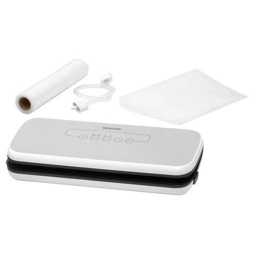 Вакууматор Sencor для пакетів і контейнерів, 110Вт, 30см, електронне керування, +5 пакетів, +1 рулон, пластик, сріблястий29