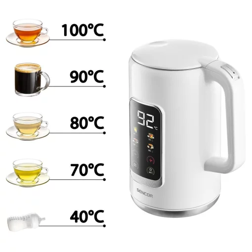 Електрочайник Sencor 1.7л, Strix, LED дисплей, подвійні стінки, сенс. керування, білий