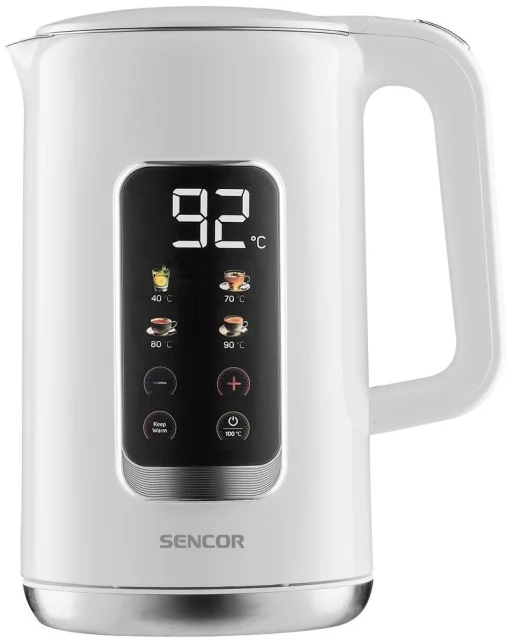 Електрочайник Sencor 1.7л, Strix, LED дисплей, подвійні стінки, сенс. керування, білий
