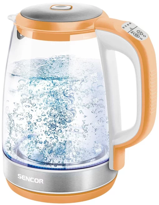 Електрочайник Sencor 2л, Strix, скло, 5 темп.реж, помаранчевий