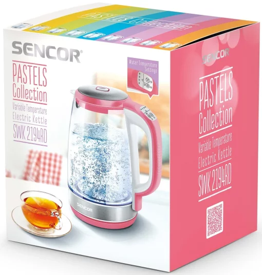 Електрочайник Sencor 2л, Strix, скло, 5 темп.реж, малиновий