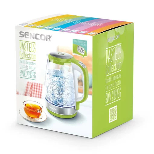 Електрочайник Sencor 2л, Strix, скло, 5 темп.реж, салатовий