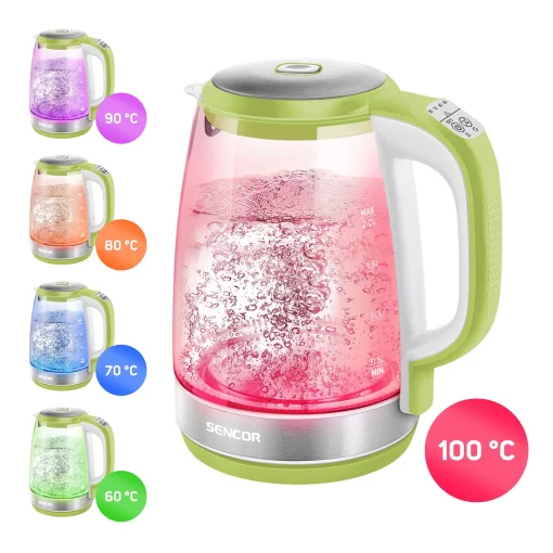 Електрочайник Sencor 2л, Strix, скло, 5 темп.реж, салатовий