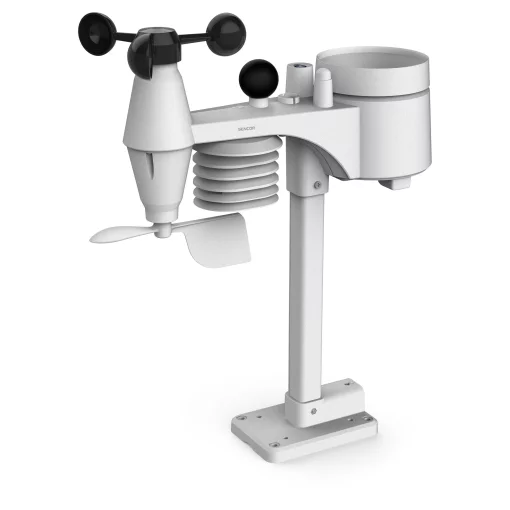 Метеостанція Sencor, внутр/зовн вимірювання, від мережі/CR2032x1+AAx3, темп-ра, вологість, час, прогноз погоди, атмосферний тиск, шв. вітру, чорний