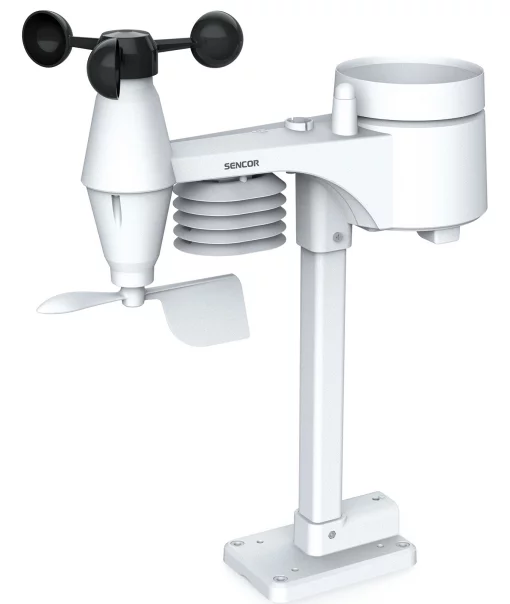 Метеостанція Sencor, внутр/зовн вимірювання, від мережі/CR2032x1+AAx3, темп-ра, вологість, час, прогноз погоди, атмосферний тиск, шв. вітру, чорний