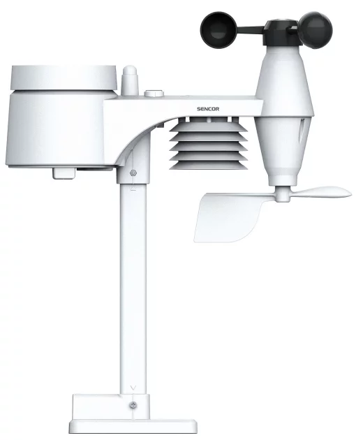 Метеостанція Sencor, внутр/зовн вимірювання, від мережі/CR2032x1+AAx3, темп-ра, вологість, час, прогноз погоди, атмосферний тиск, шв. вітру, чорний