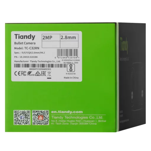 IP-камера Tiandy TC-C32RN Spec:I5/E/Y/QX/2.8mm/V4.2, 2MP, Dual Bullet, 2.8mm, f/1.6, IR50m, DC12V, PoE, IP67