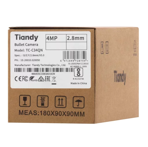 IP-камера Tiandy TC-C34QN Spec:I3/E/Y/2.8mm/V5.0, 4MP, Bullet, 2.8mm, f/1.6, IR30m, PoE, IP67