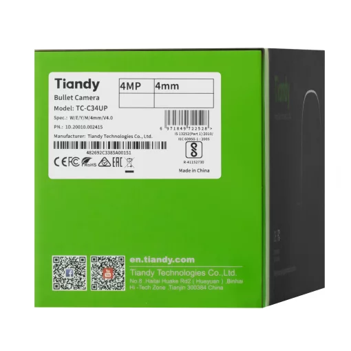 IP-камера Tiandy TC-C34UP Spec:W/E/Y/M/4mm/V4.0, 4MP, Color Maker Bullet, 4mm, f/1.0, LED20m, PoE, IP67