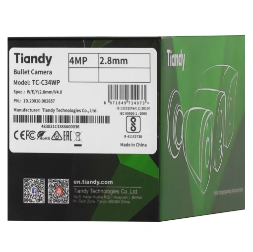 IP-камера Tiandy TC-C34WP Spec:W/E/Y/2.8mm/V4.0, 4MP, Color Maker Bullet, 2.8mm, f/1.0, LED15m, PoE, IP67