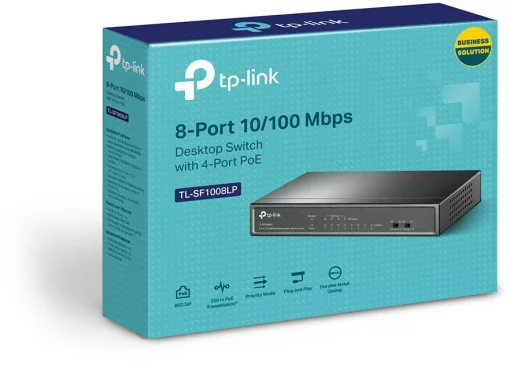 Комутатор TP-LINK TL-SF1008LP, 8x1FE (4xPoE), 41Вт, Некерований