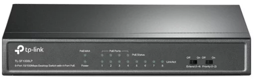 Комутатор TP-LINK TL-SF1008LP, 8x1FE (4xPoE), 41Вт, Некерований