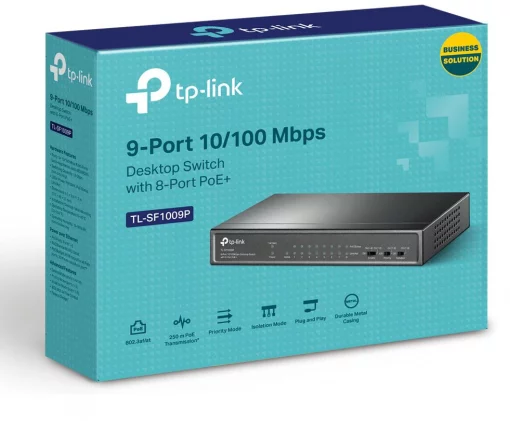 Комутатор TP-LINK TL-SF1009P 9x1FE (8xPoE), 65Вт, Некерований